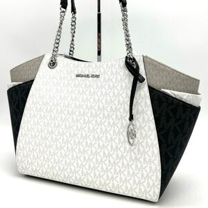 Michael Kors Large Jet Set Travel Chain Shoulder Bag Optic White Multi